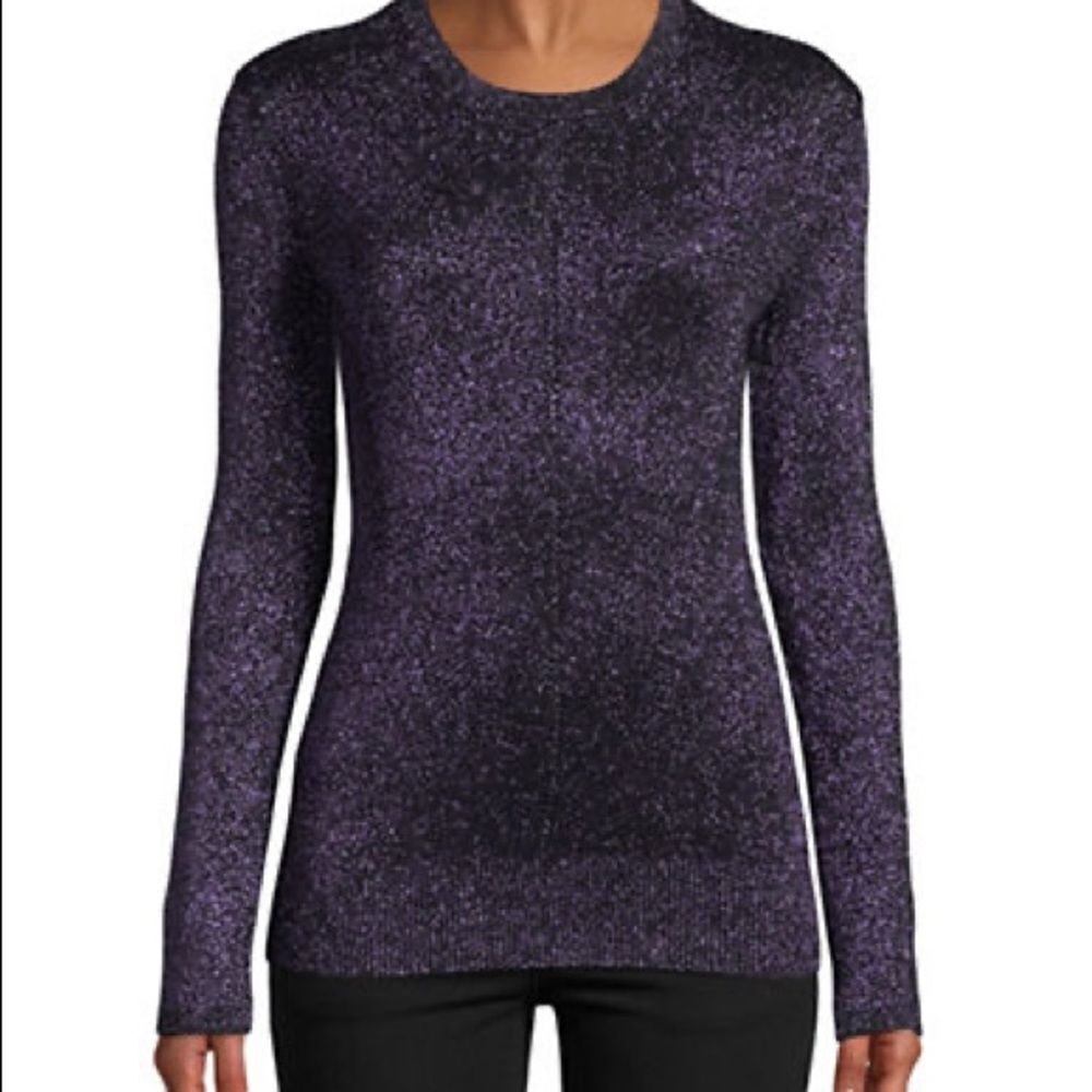 Ellen Tracy Ribbed Metallic Sweater-Purple-Small